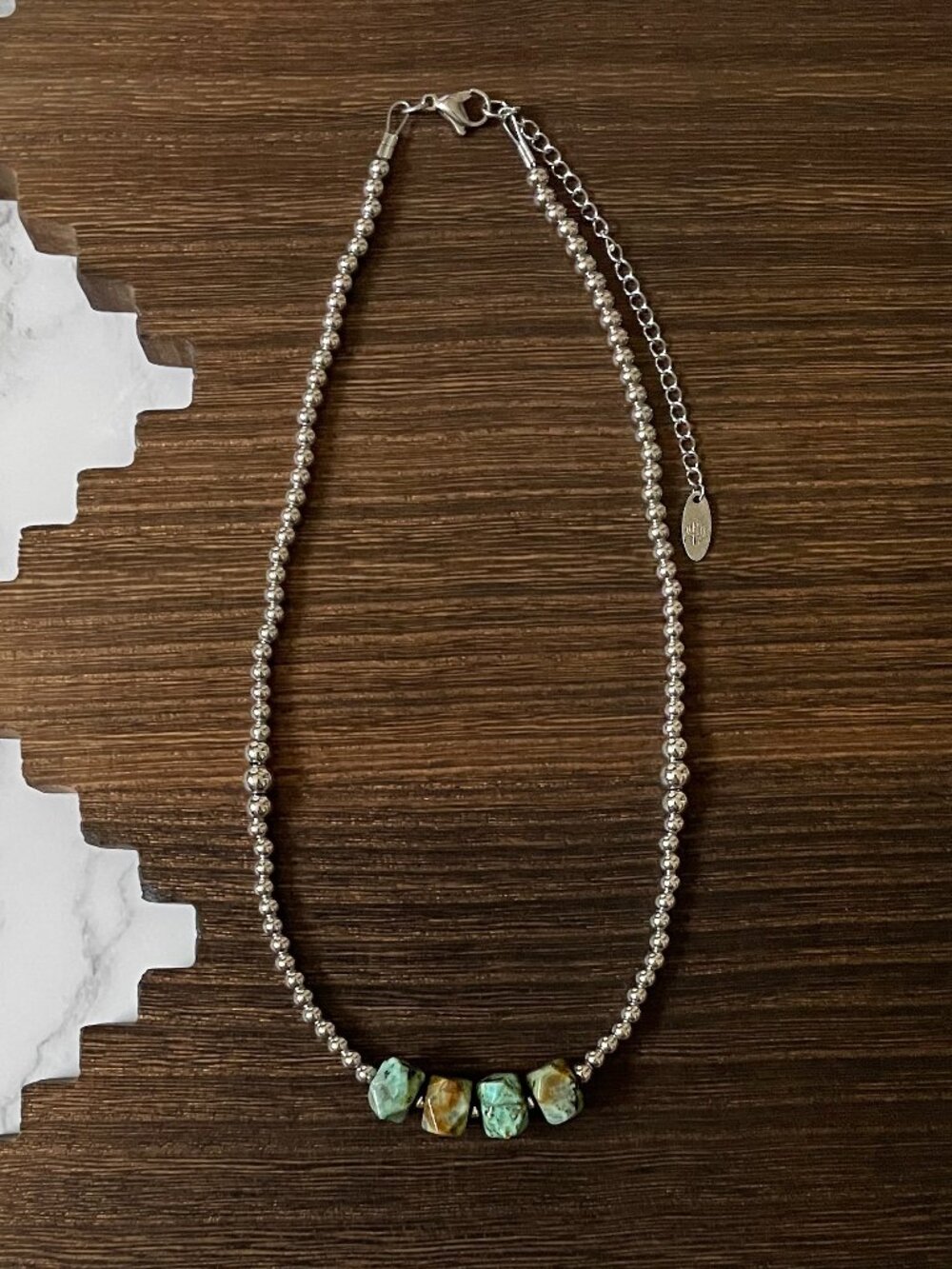 Handmade Geometric Faceted African Turquoise Western Pearl Necklace 16 inch